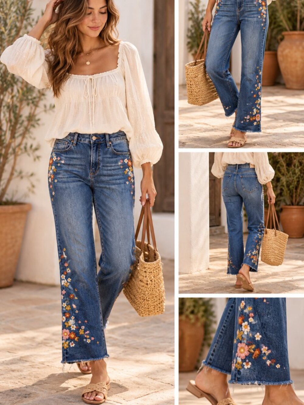 Driftwood Roxy Floral Embroidered Crop Boot Jeans Blue Size 28